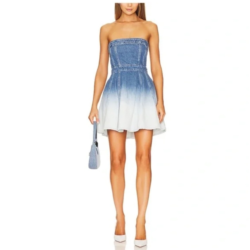 Amanda Uprichard Blue and White Strapless Mini Dress